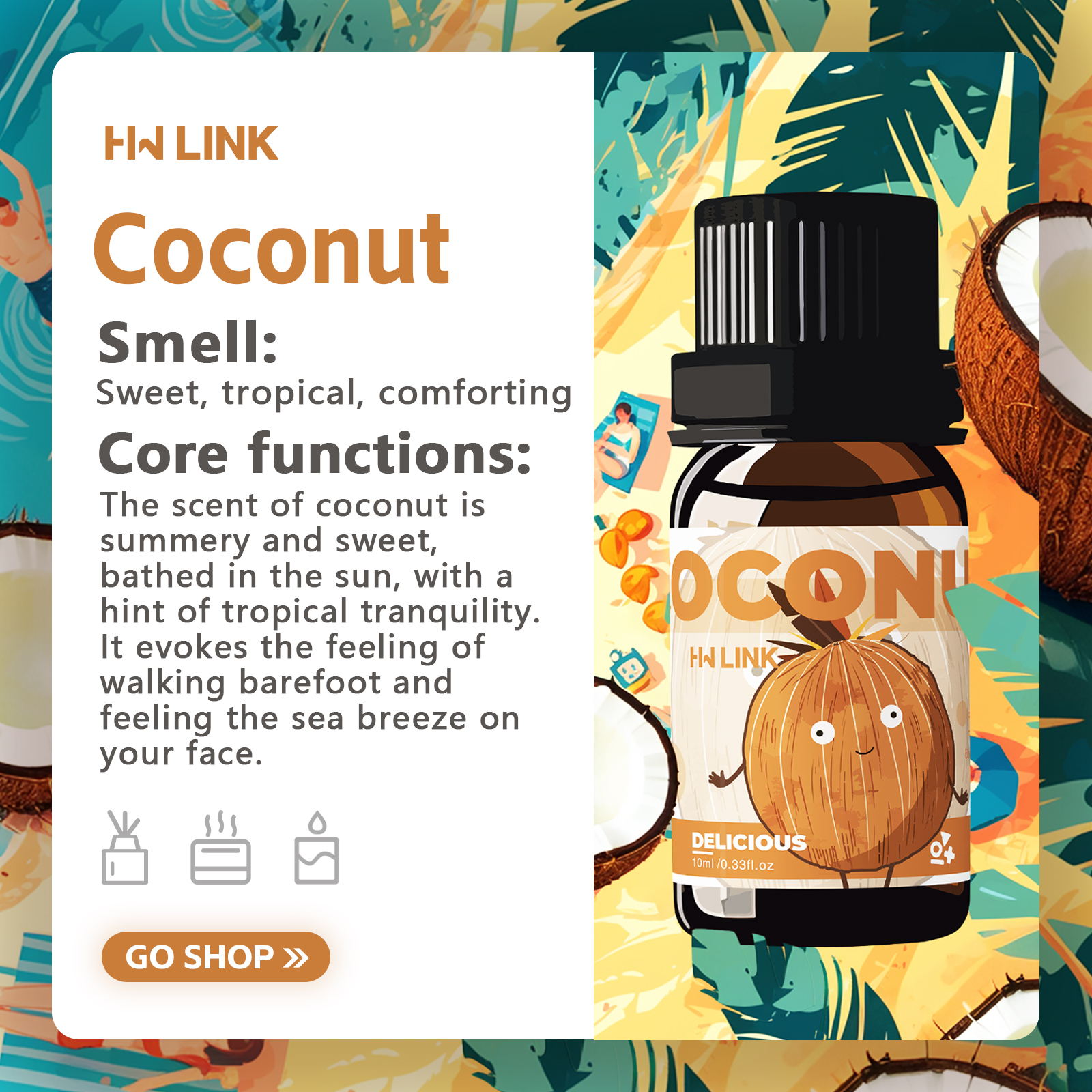 10ml Coconut Essential Oils No - Perfume Fragrance Oils For Candles บทวิจารณ์และราคา