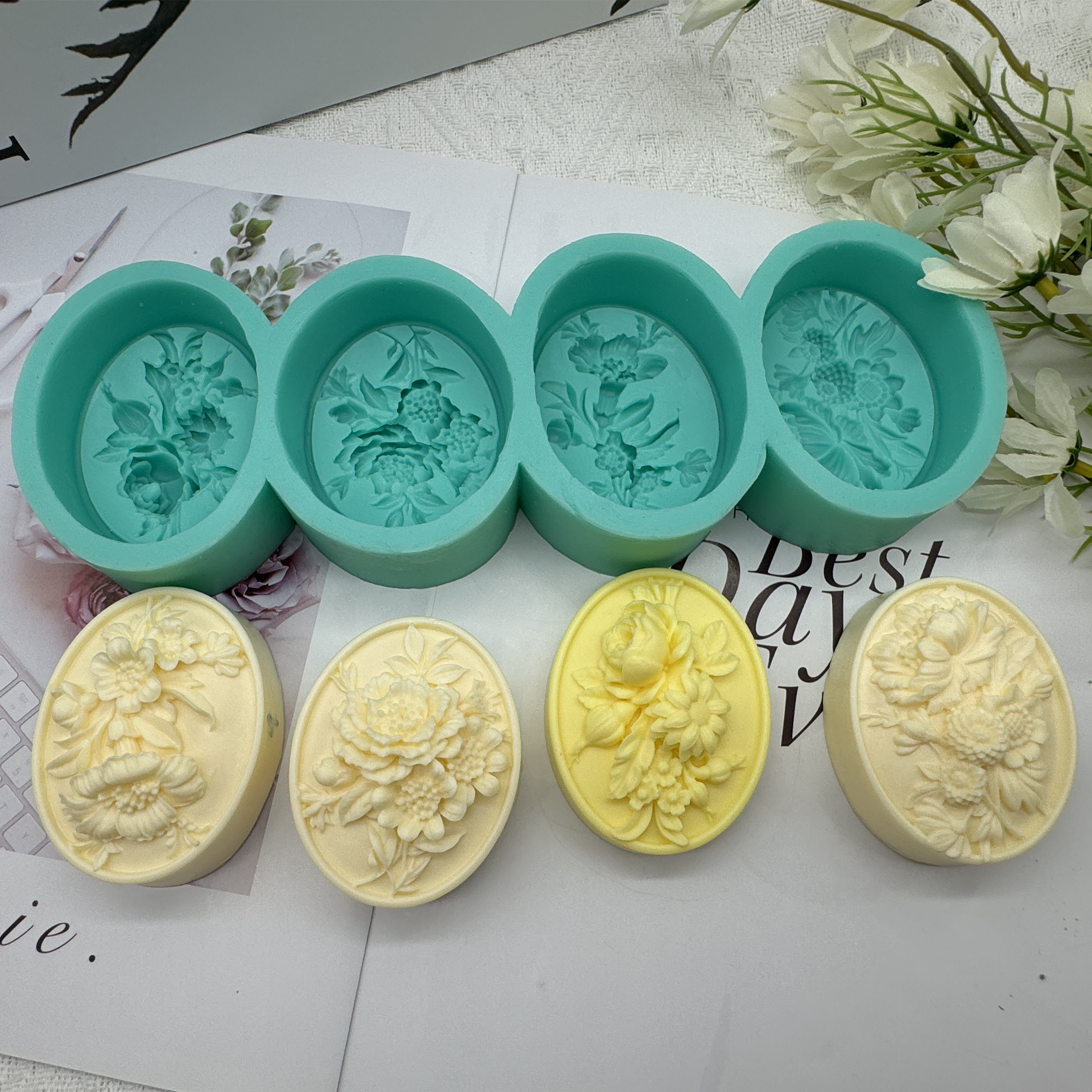 4Cavity Oval Flower 3D Soap Mo - Perfume Fragrance Oils For Candles บทวิจารณ์และราคา