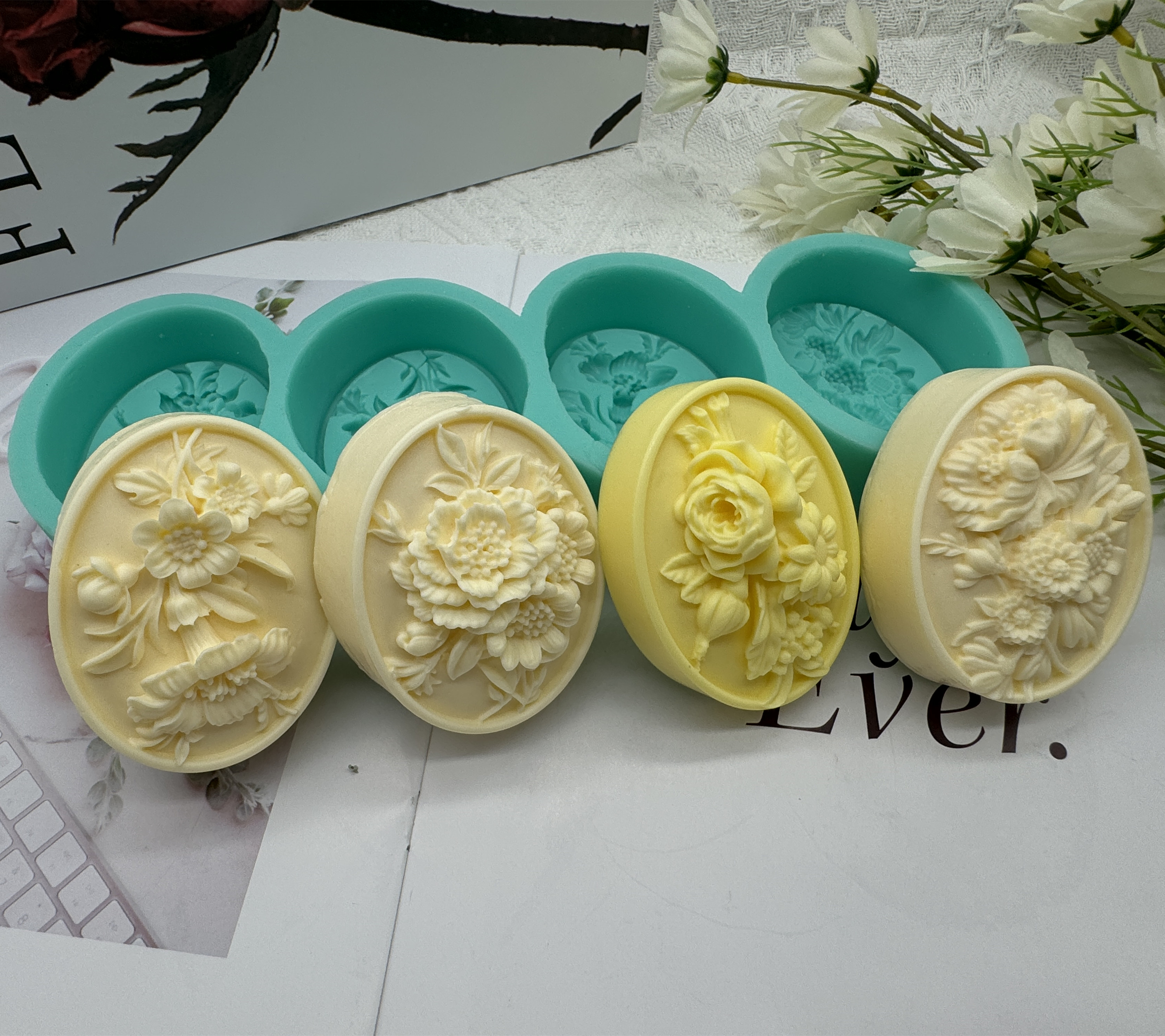 4Cavity Oval Flower 3D Soap Mo - Perfume Fragrance Oils For Candles บทวิจารณ์และราคา