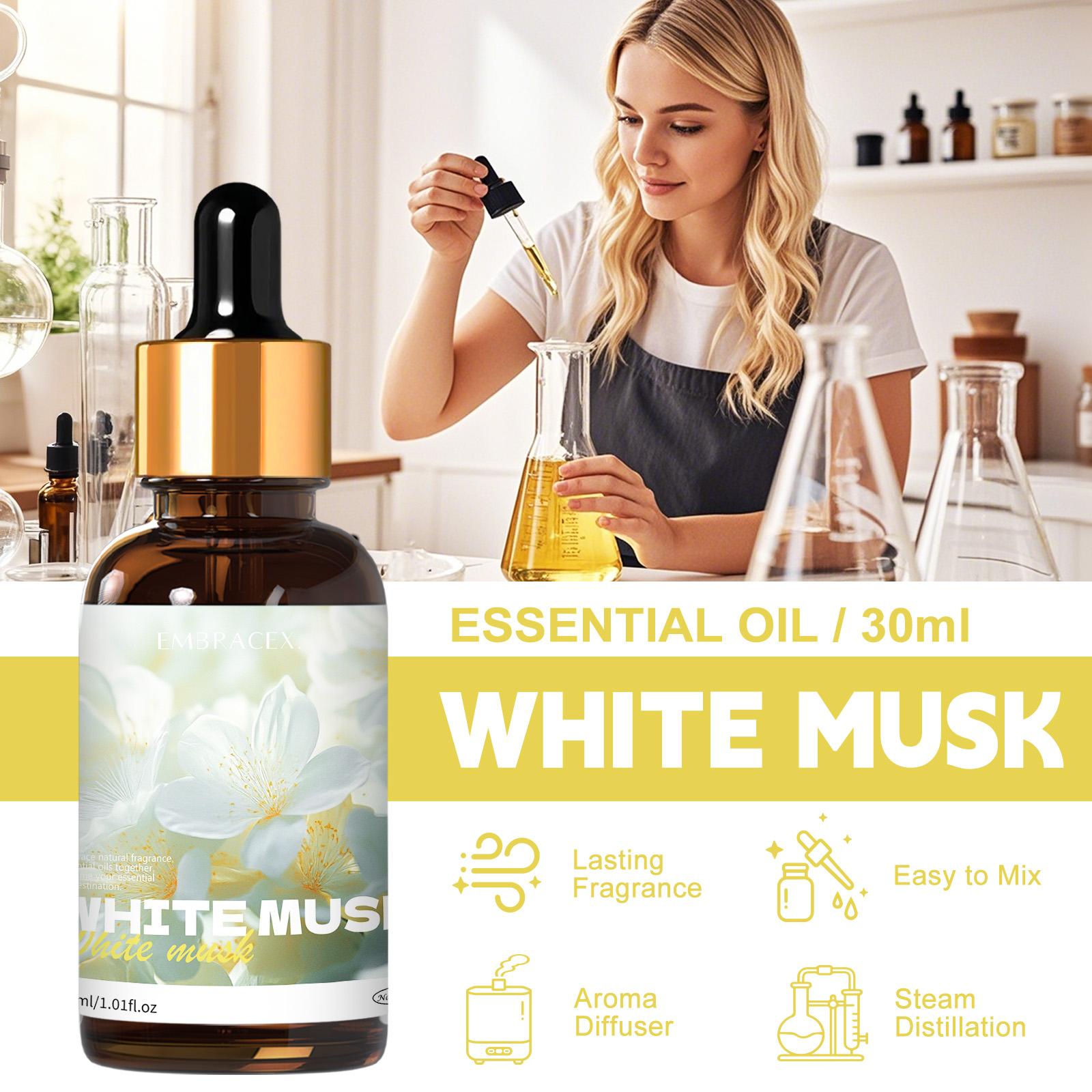 30ml White Musk Essential Oil  - Perfume Fragrance Oils For Candles บทวิจารณ์และราคา