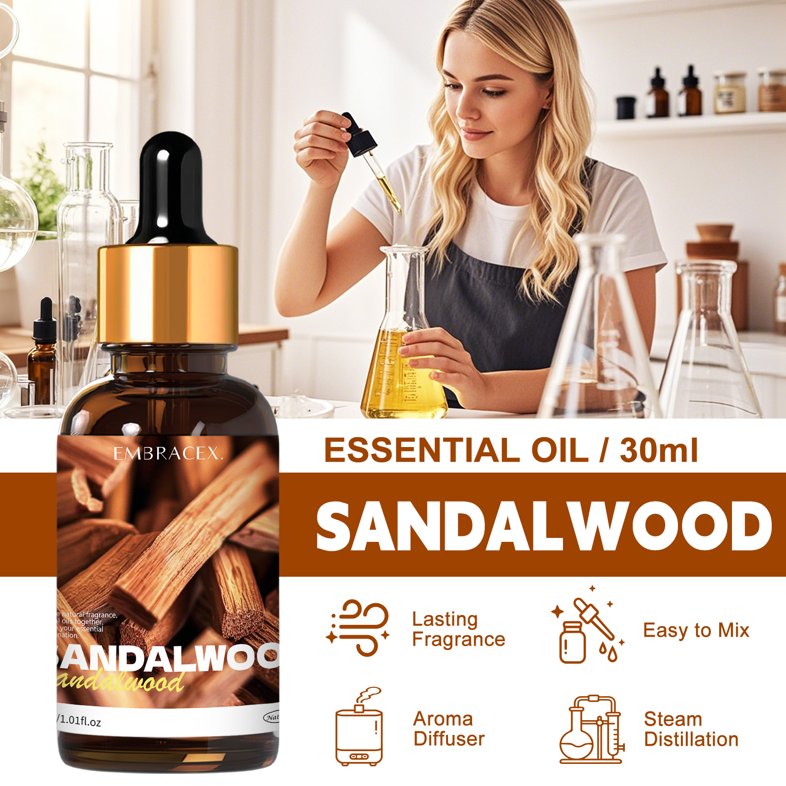 30ml Sandalwood Natural Plant  - Perfume Fragrance Oils For Candles บทวิจารณ์และราคา